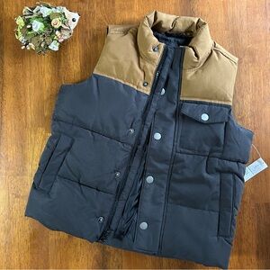 Puffer Vest | Boys Size 6-7 (S) | Brown & Soft Black Colorblock | NEW with Tags!